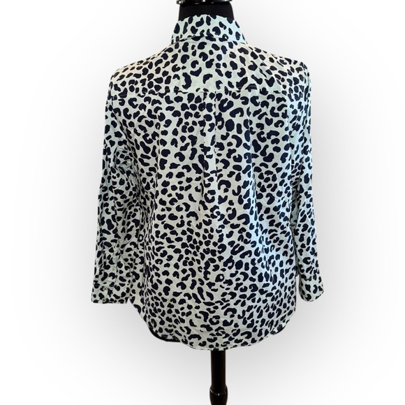 TALBOTS CLASSIC COTTON SHIRT - GRAPHIC CHEETAH Willow Green/Navy Plus 1X - Picture 3 of 12